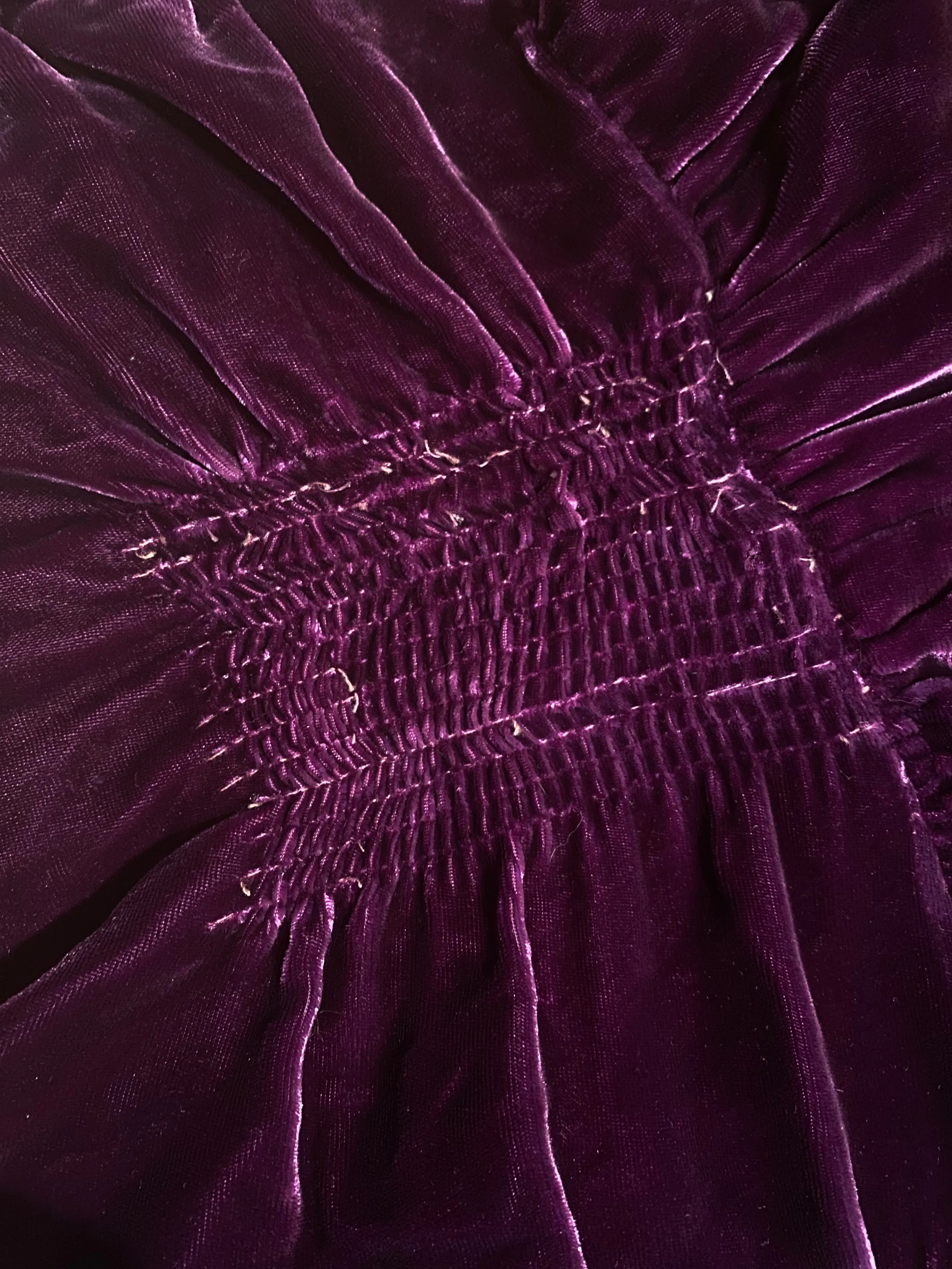 1930's Royal Purple Silk Velvet Evening Dress With Pave Rhinestones / ML
