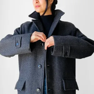 1950s-1960s Charcoal Grey Quilted Faux Fur Interior Wool Plaid Coat - Sz. S/M