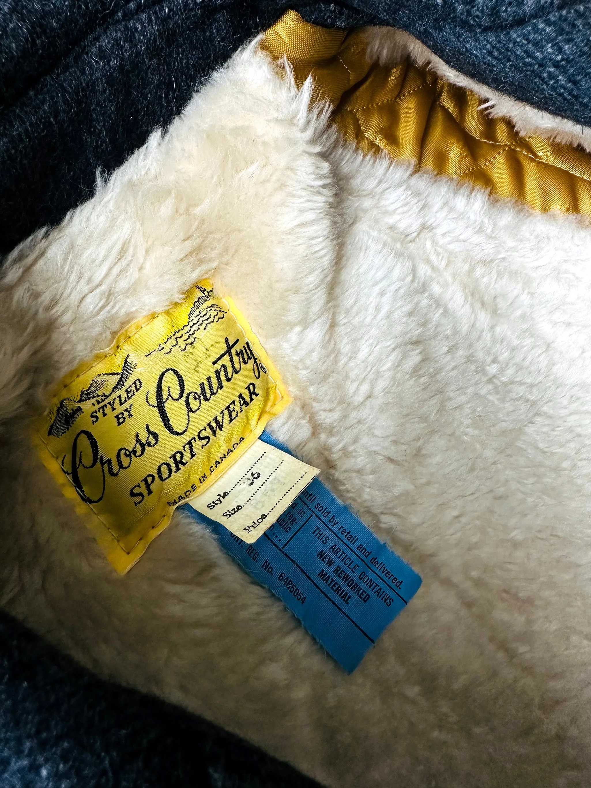 1950s-1960s Charcoal Grey Quilted Faux Fur Interior Wool Plaid Coat - Sz. S/M