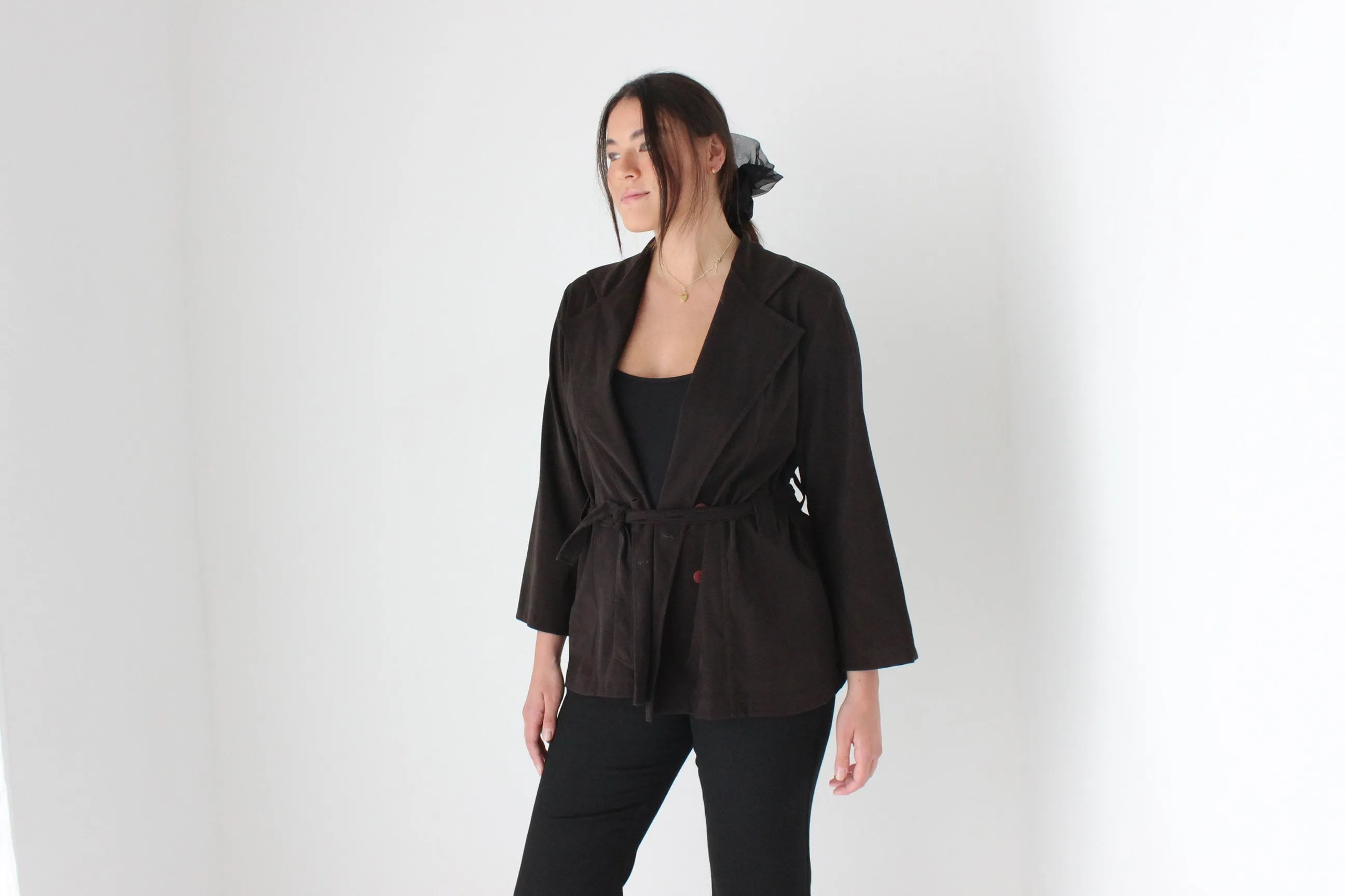 90s Does 70s Chocolate Waist Tie Jacket