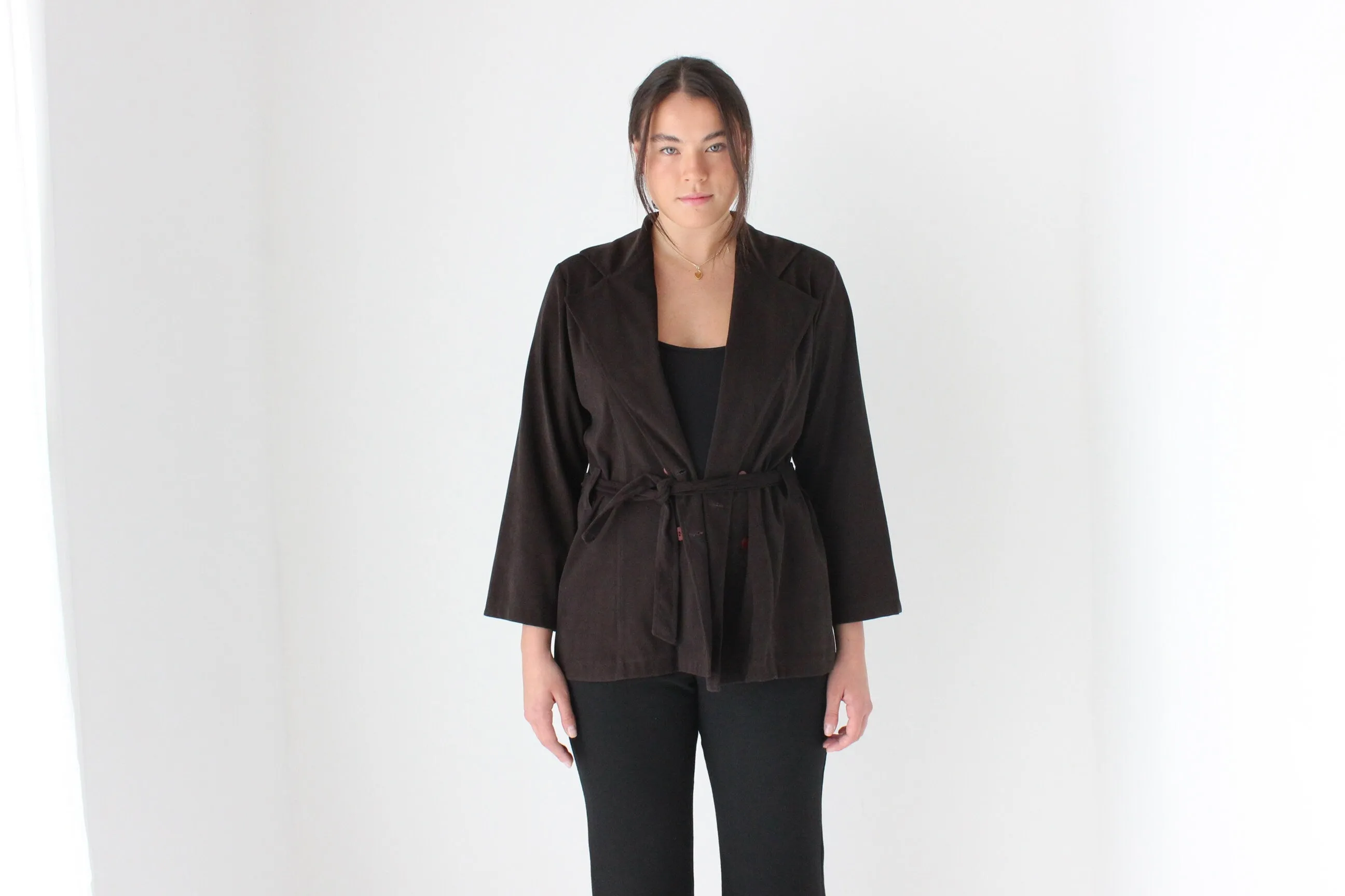 90s Does 70s Chocolate Waist Tie Jacket