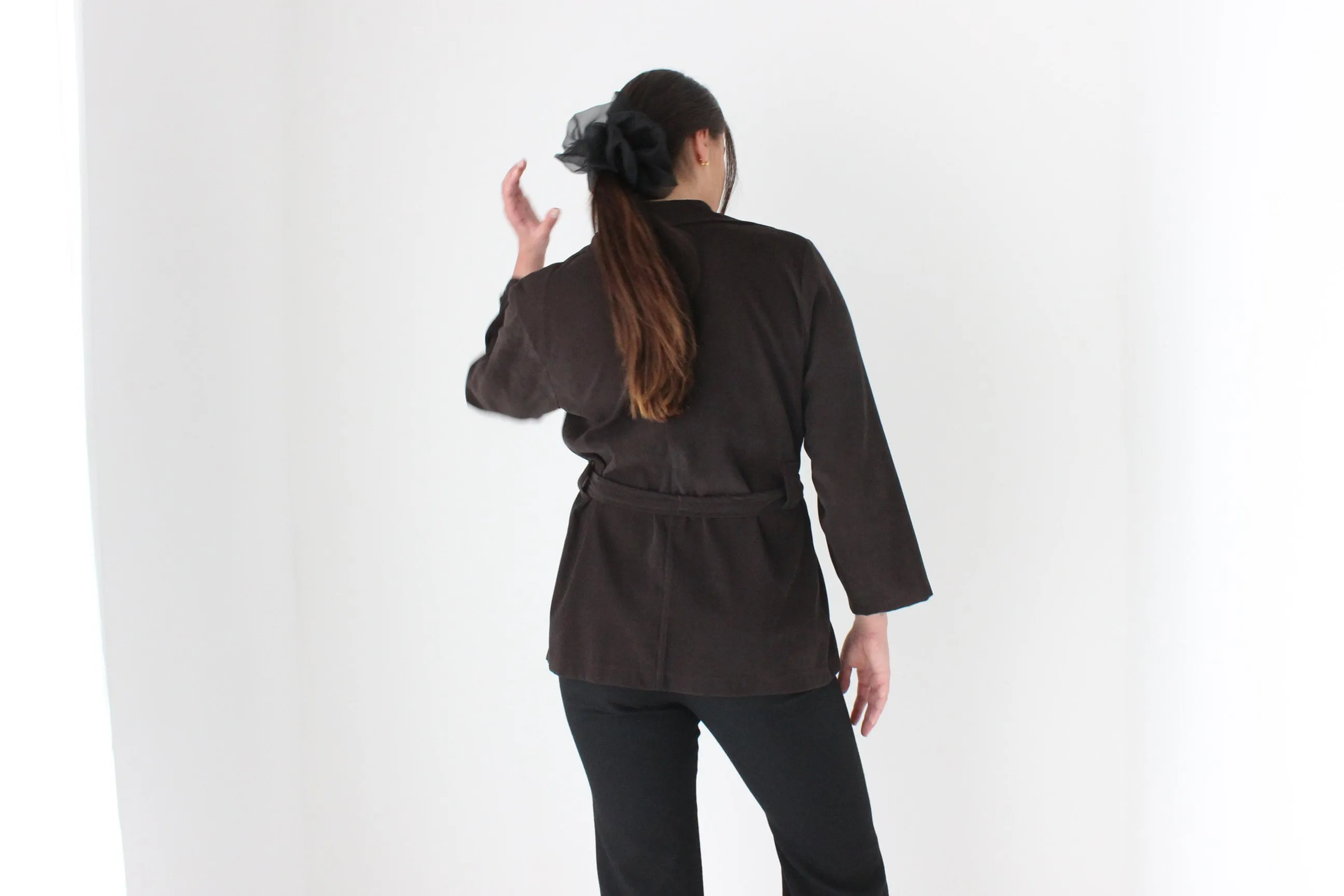 90s Does 70s Chocolate Waist Tie Jacket