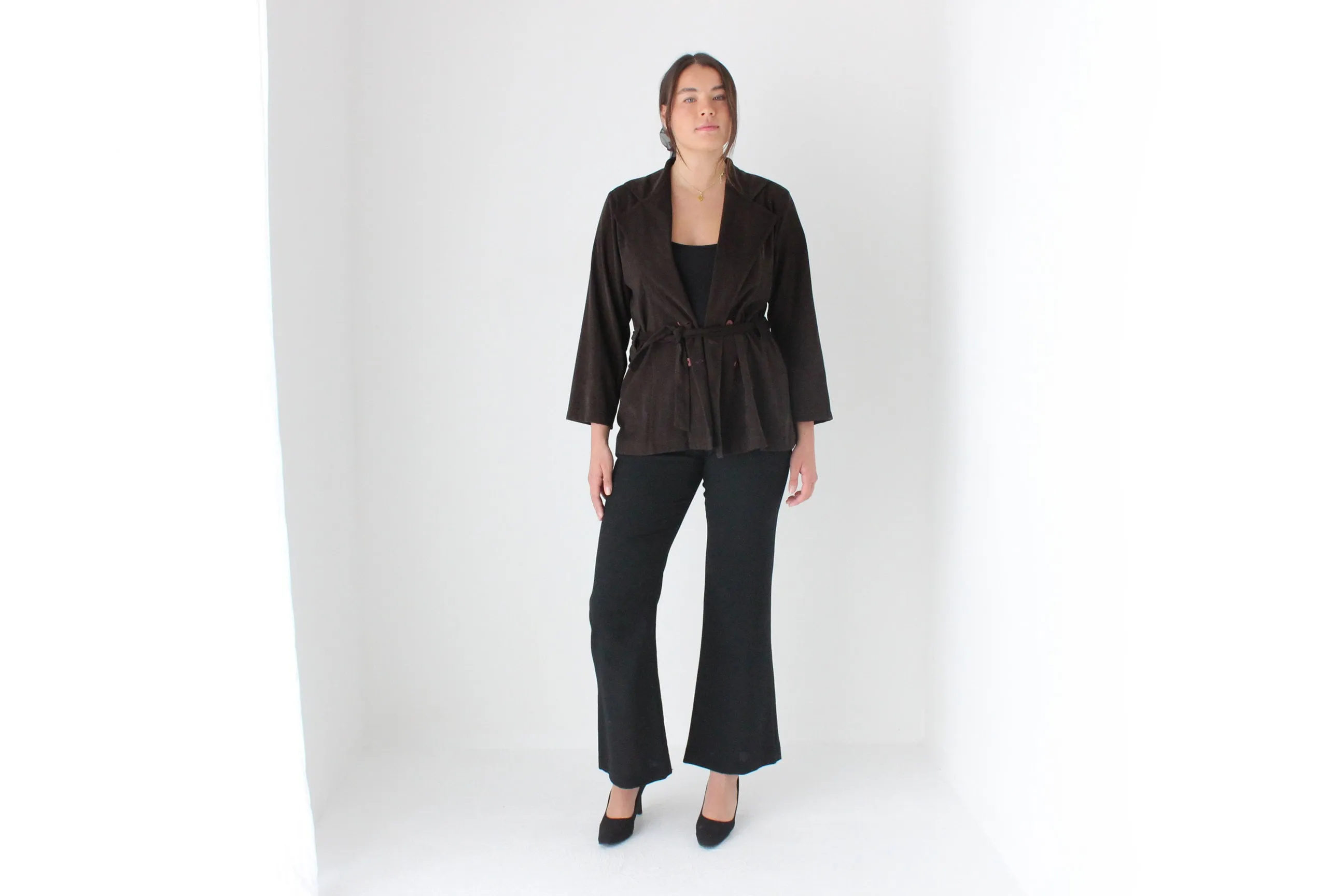 90s Does 70s Chocolate Waist Tie Jacket