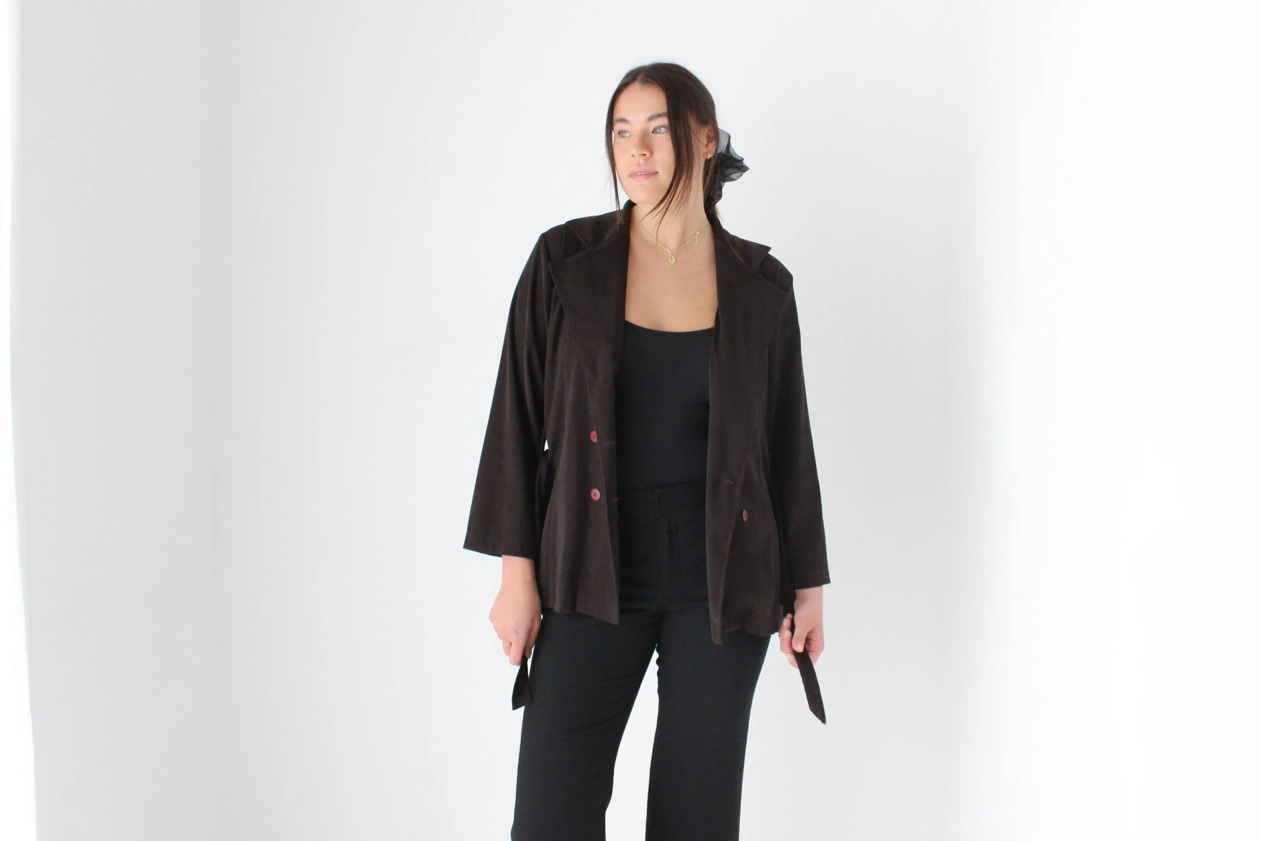 90s Does 70s Chocolate Waist Tie Jacket