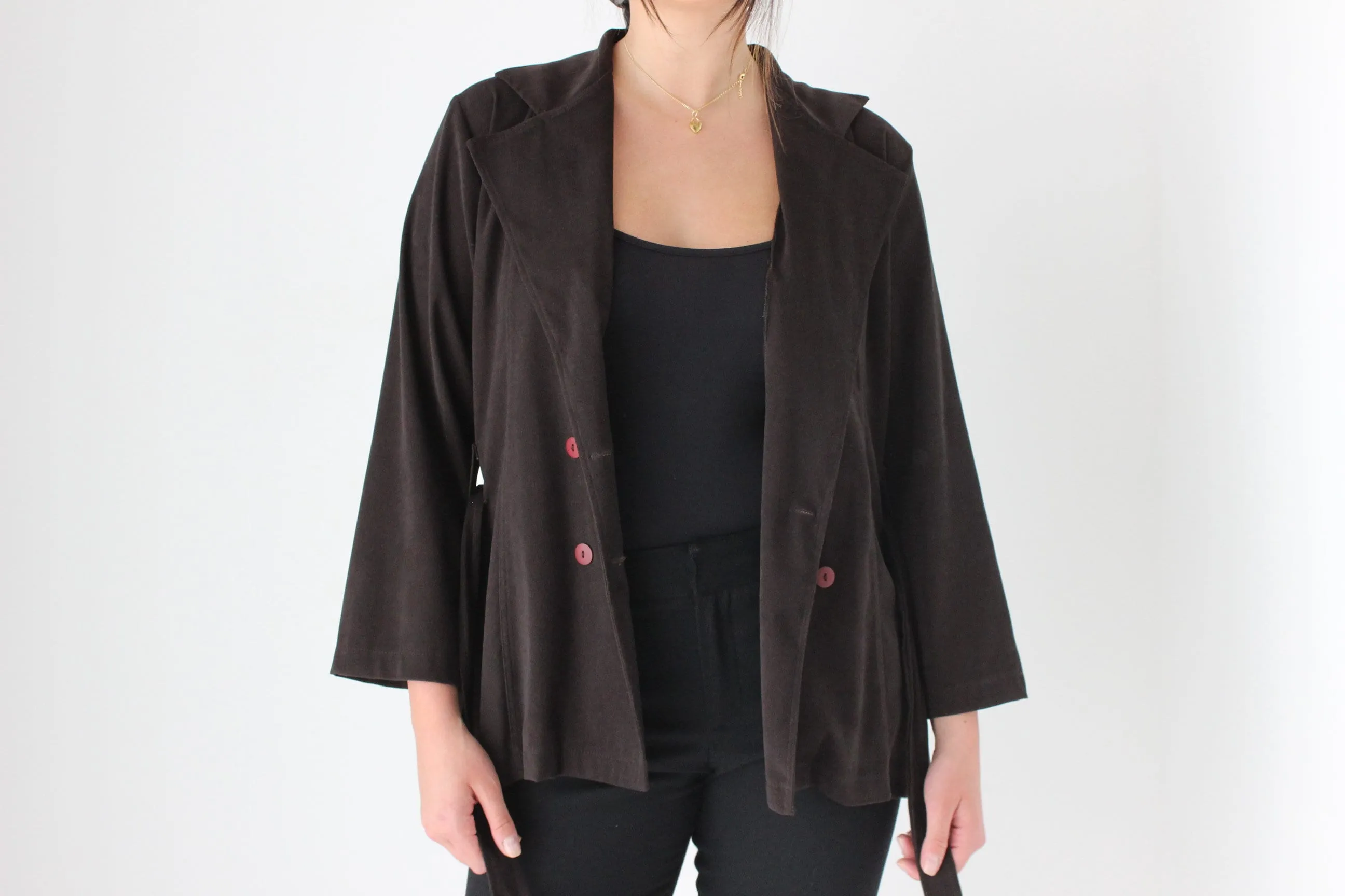 90s Does 70s Chocolate Waist Tie Jacket