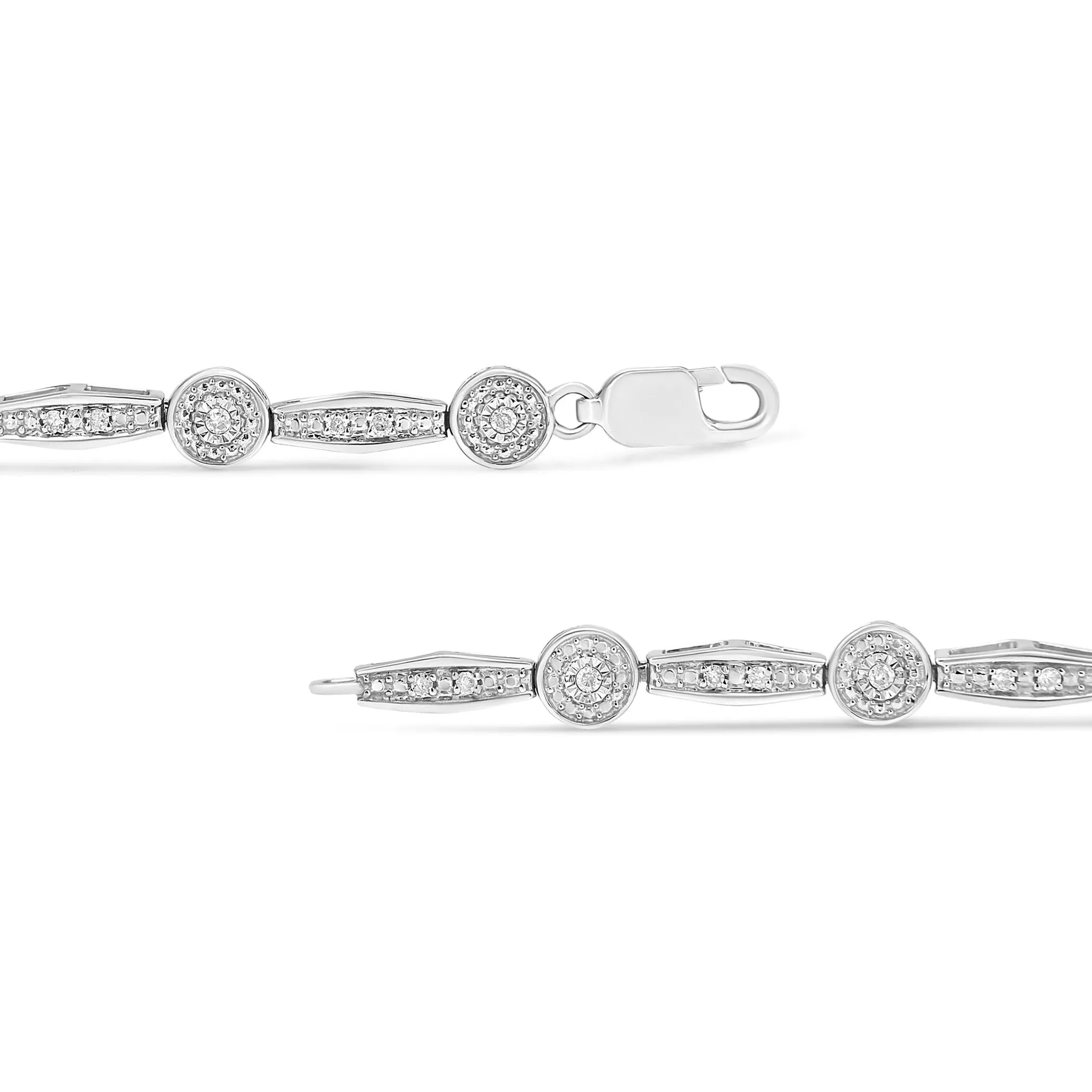 .925 Sterling Silver 1/4 Cttw Diamond Circle and Rectangle Shaped Halo Link Bracelet (I-J Color, I2-I3 Clarity) - 7.25"