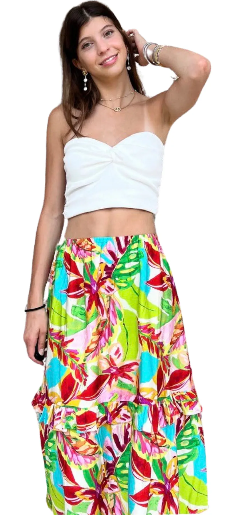 Apparel- Btfl-Life Tiered Ruffled Floral Maxi Skirt