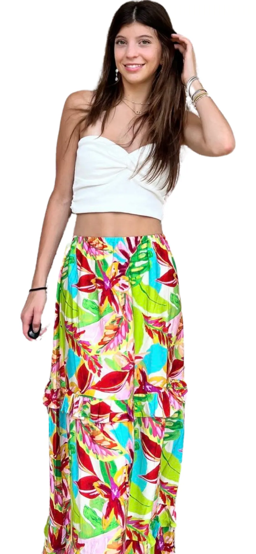 Apparel- Btfl-Life Tiered Ruffled Floral Maxi Skirt