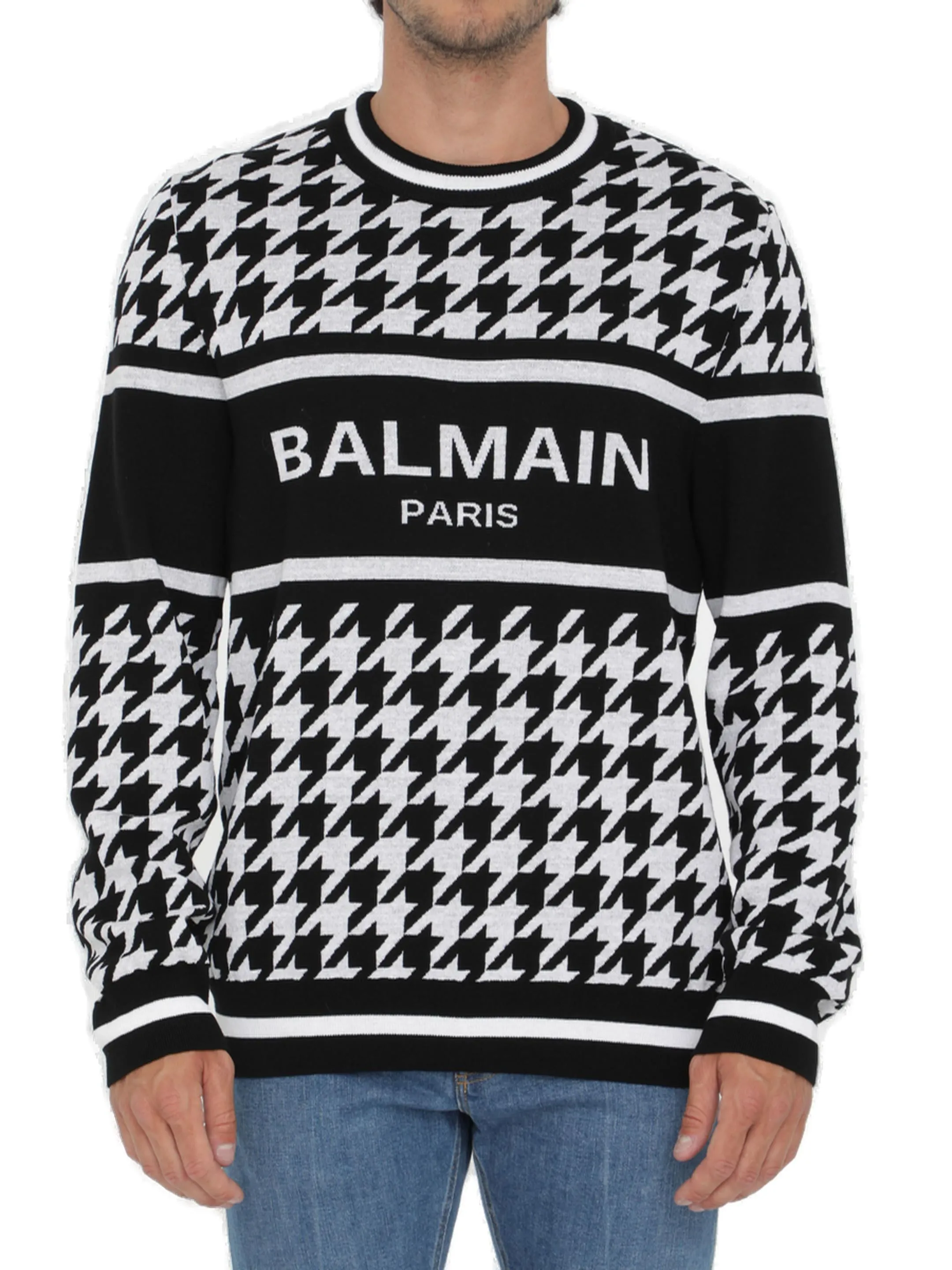 Balmain Houndstooth Patterned Crewneck Jumper