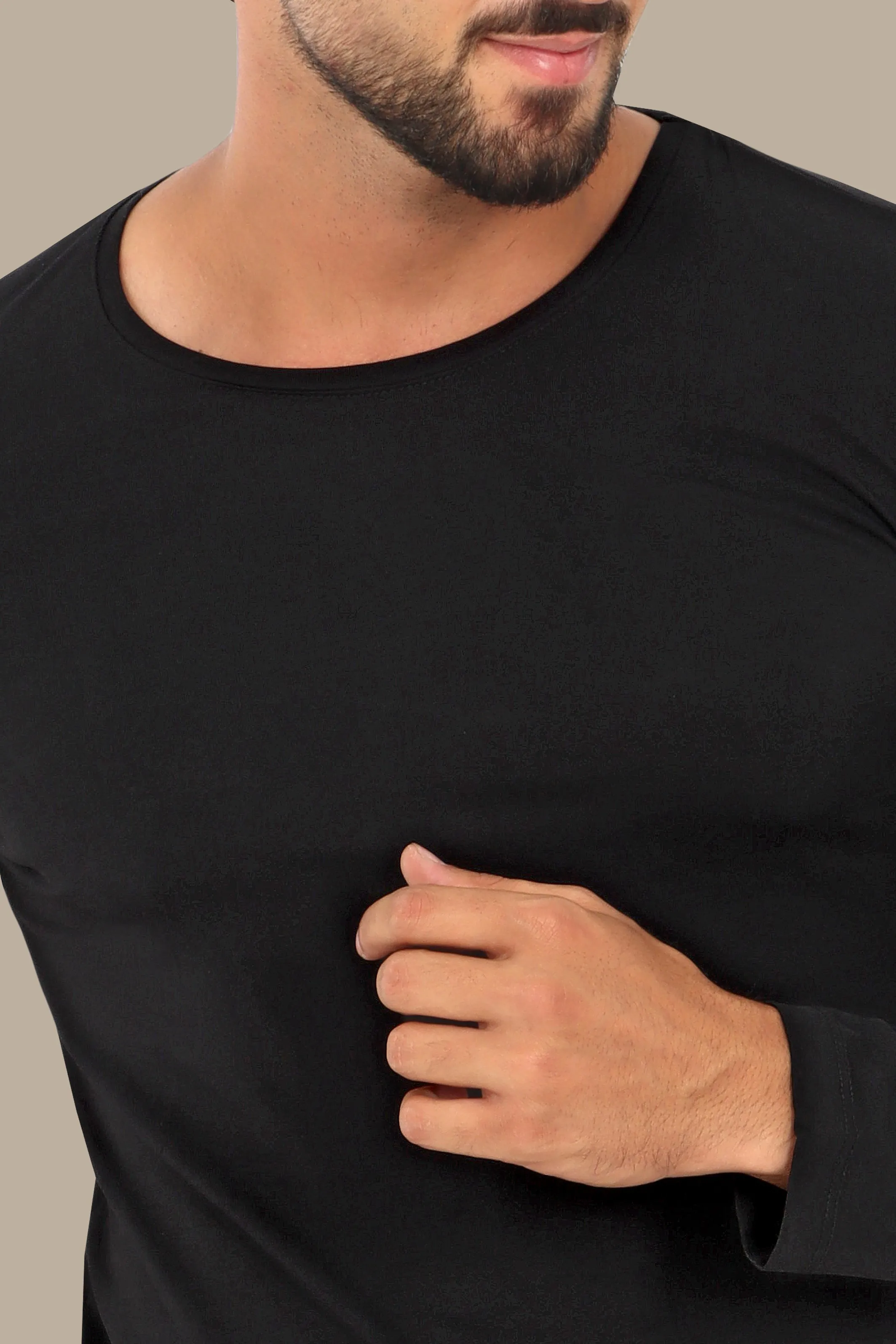 Basic Black Long Sleeve Round Neck T-Shirt