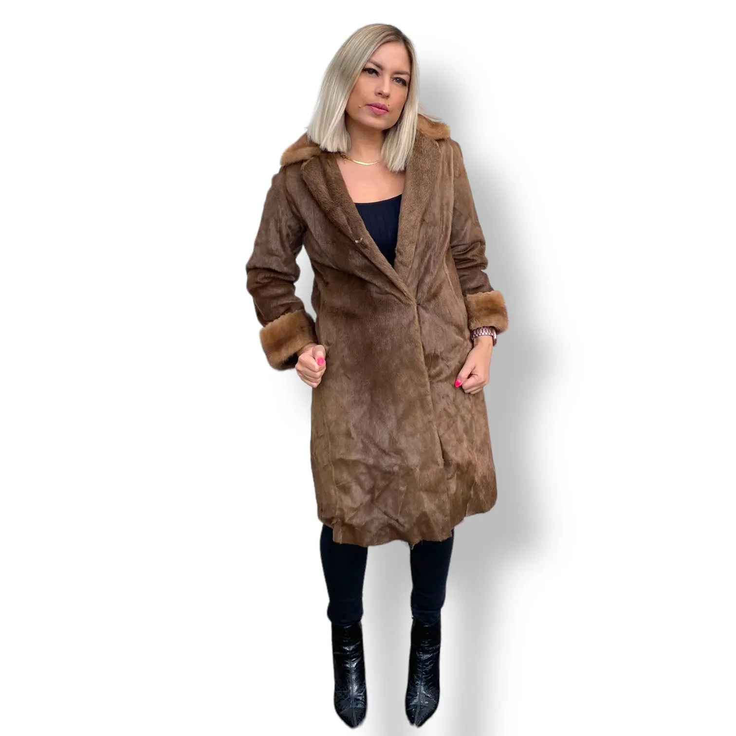 Beautiful Vintage Shaved Mink Coat with Large Collar