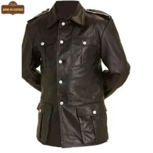 Cafe Racer German Panzer Brown Coat for Men's | Near 3XL