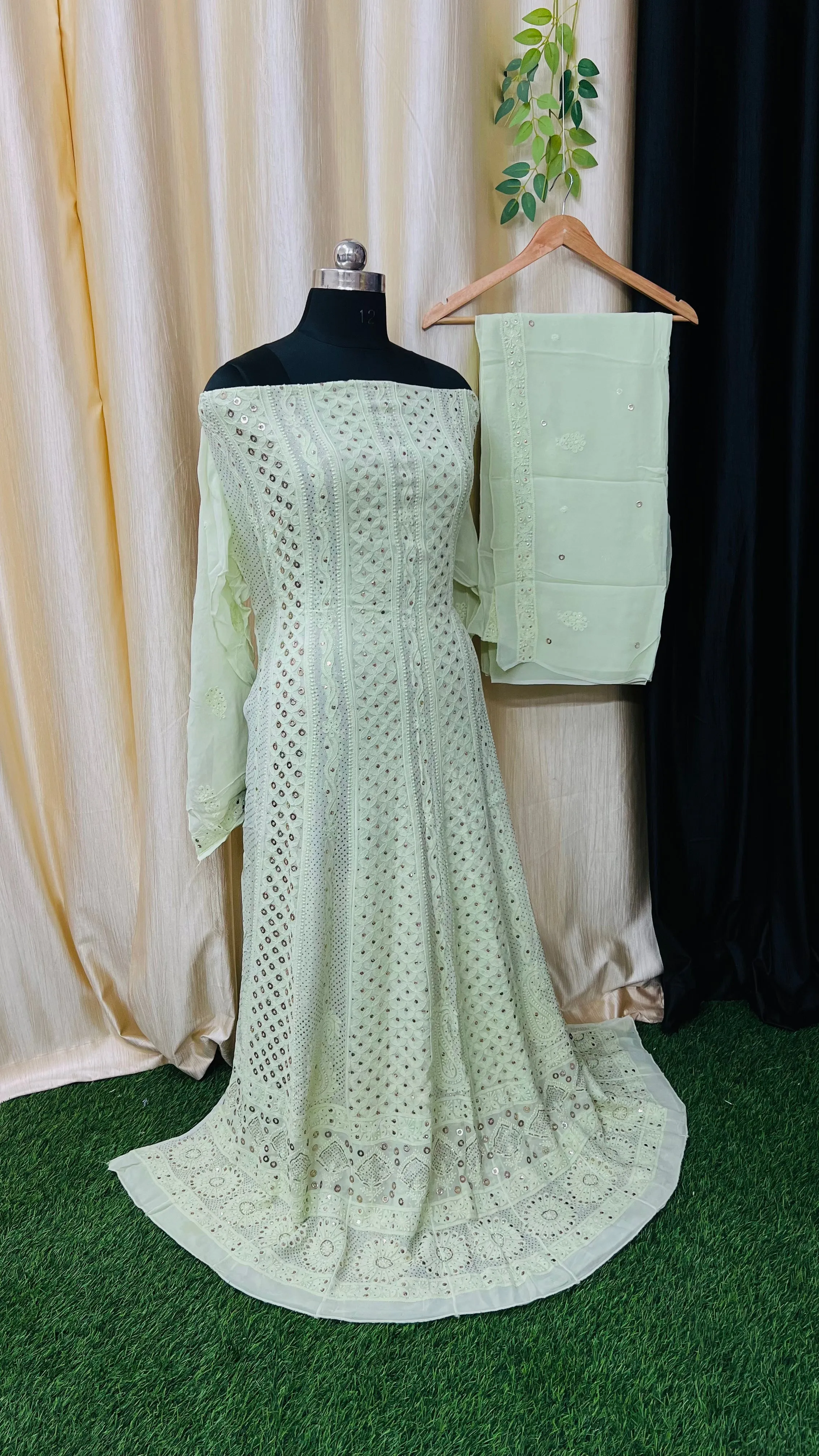 Chikankari Anarkali | Viscose Georgette Anarkali | Designer Anarkali with Dupatta |  Festive Anarkali Dress