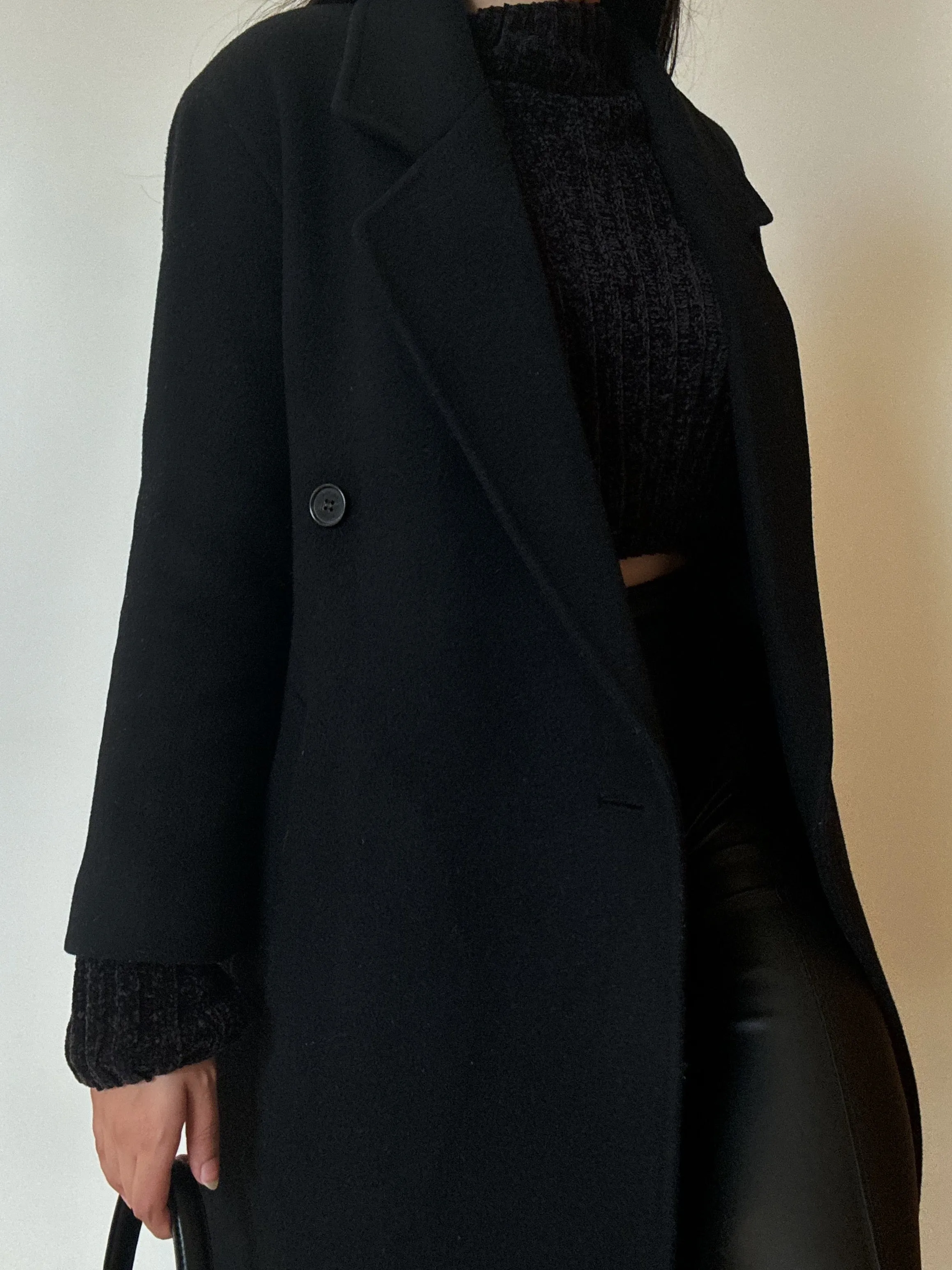 Classic Long Black Coat (90% Wool)