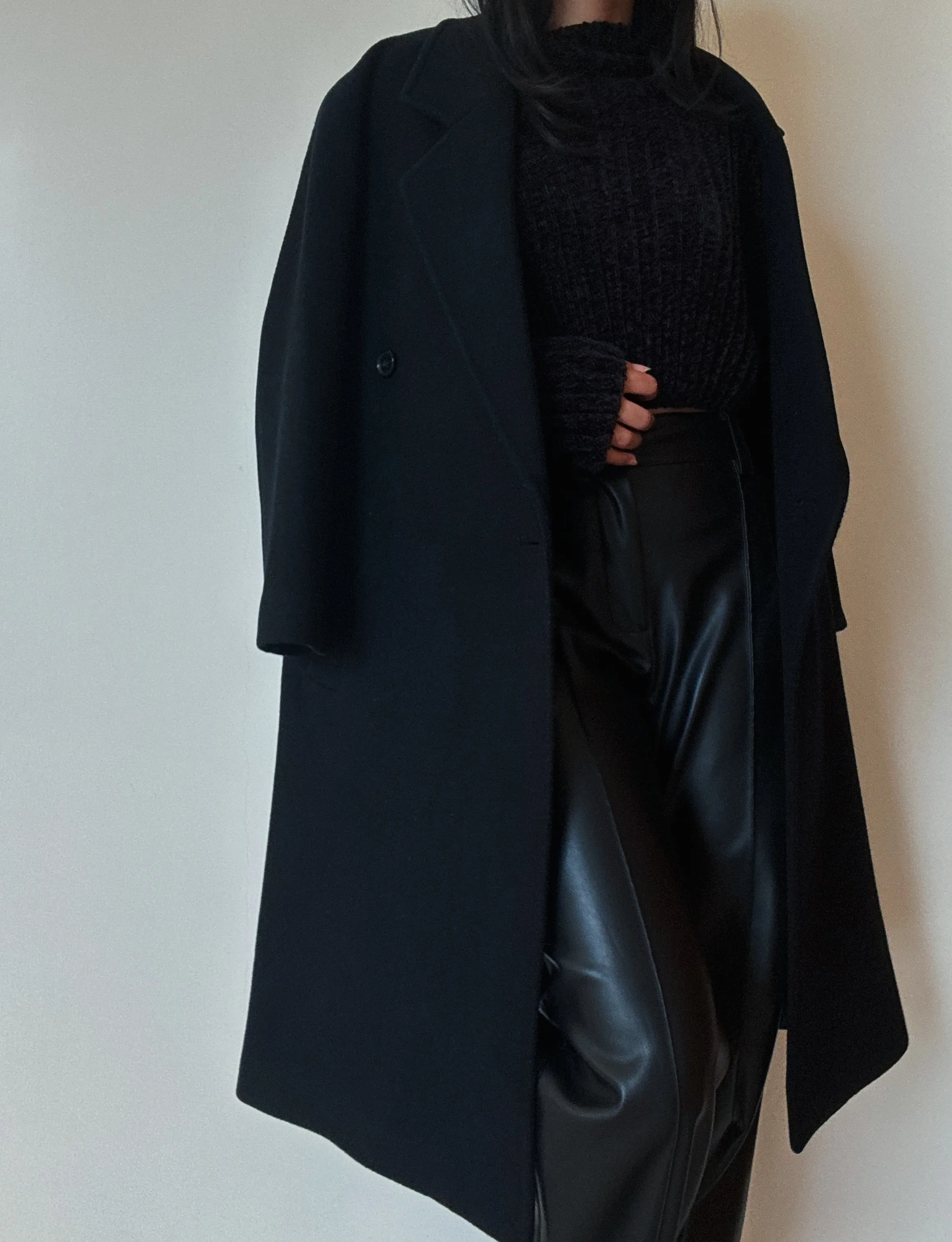Classic Long Black Coat (90% Wool)
