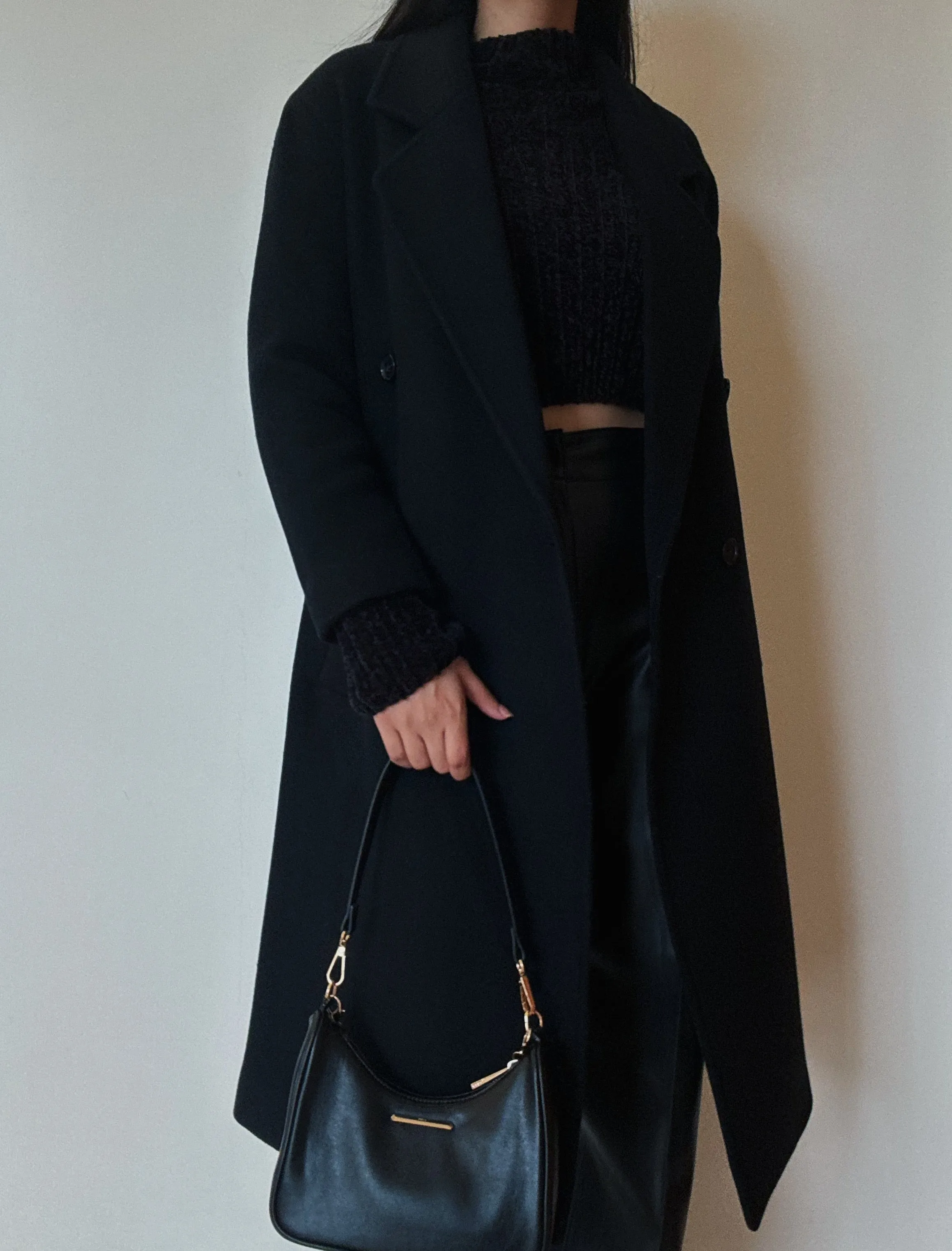 Classic Long Black Coat (90% Wool)