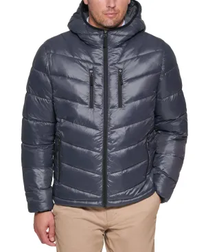 Club Room Mens Puffer Jacket Coat Large Grey Hooded Solid