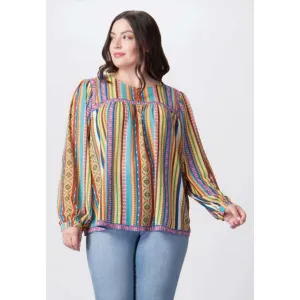 Colorful Print Peasant Curvy Fit Blouse