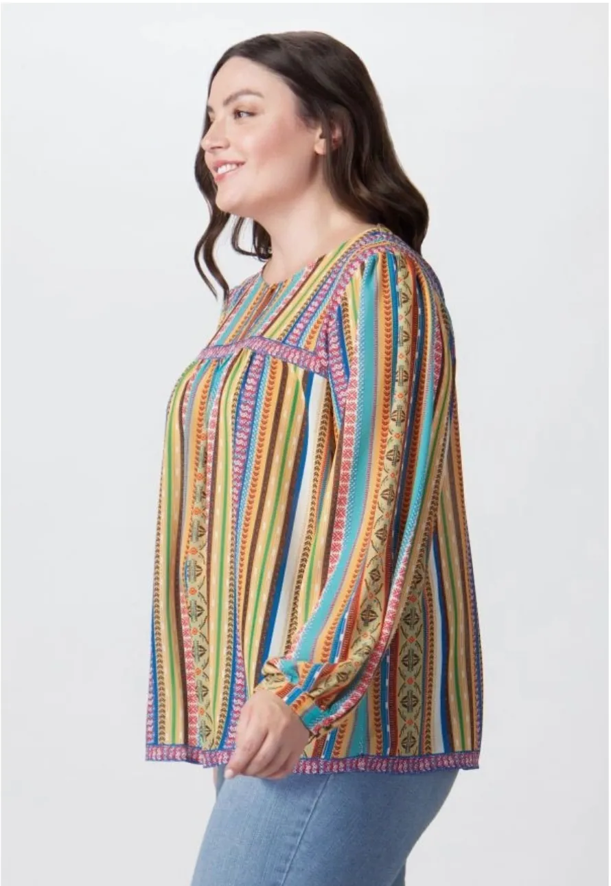 Colorful Print Peasant Curvy Fit Blouse