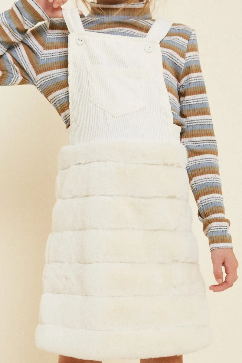 Corduroy Faux Fur Overall Dress