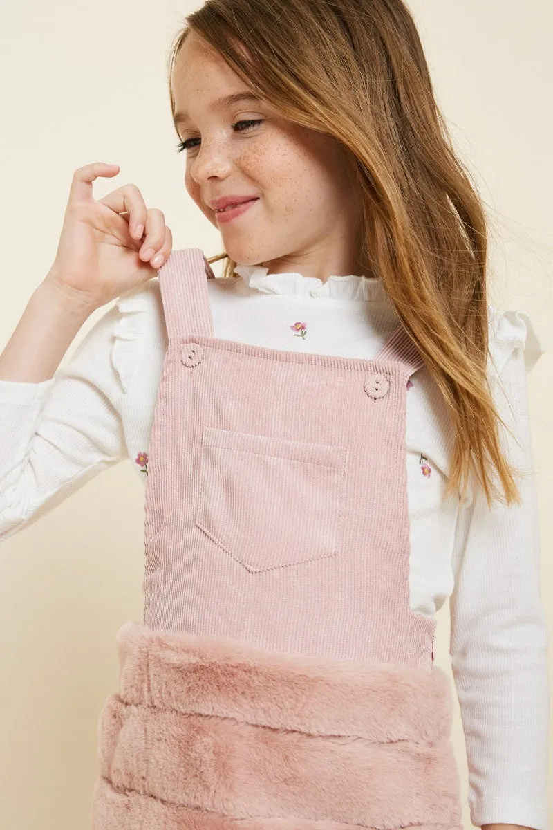Corduroy Faux Fur Overall Dress