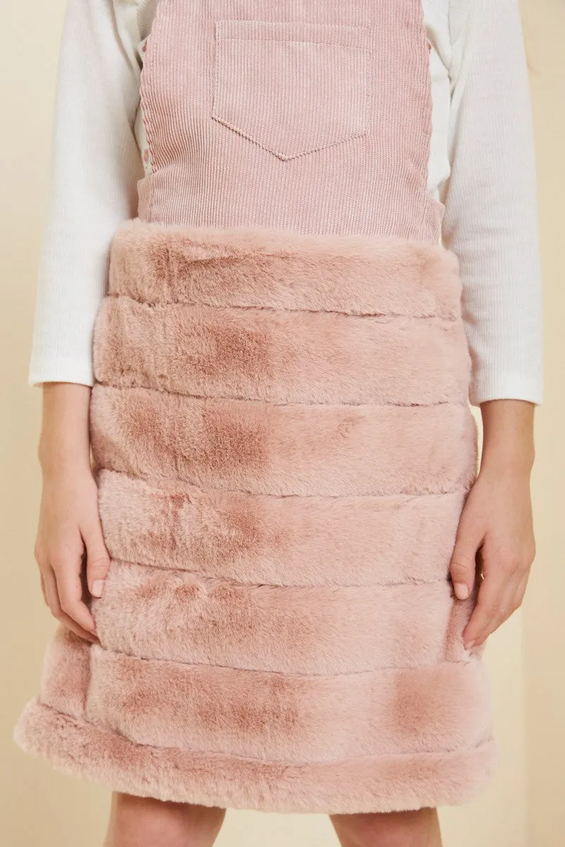 Corduroy Faux Fur Overall Dress