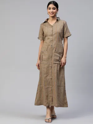 Cottinfab Striped Shirt Maxi Shirt Dress