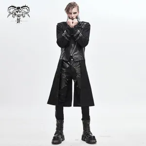 CT143 winter military uniform open collar printed punk men belted long coat with bag