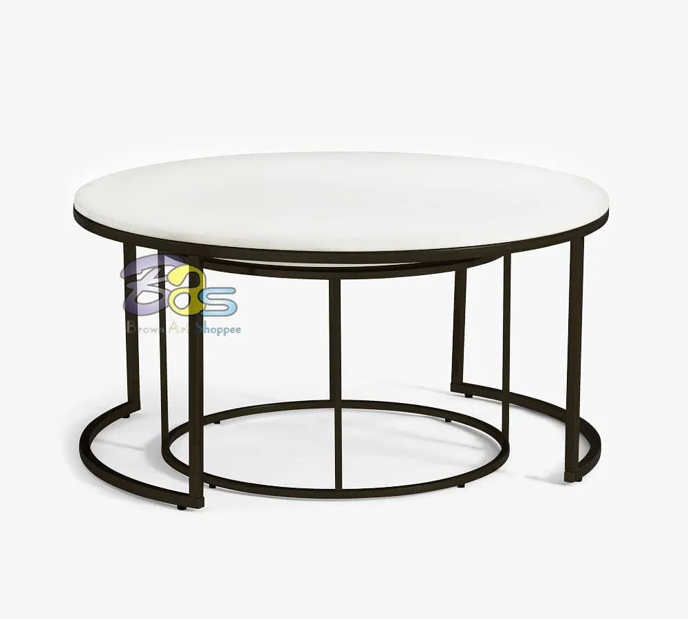 Dime Arts Shoppee Home Décor Furniture Round Side Tea Coffee Table Set of 2 MDF Top Couch Table Stacking Nesting Table with Iron Frame for Bed Room Living Room or Lounge & Office (White)