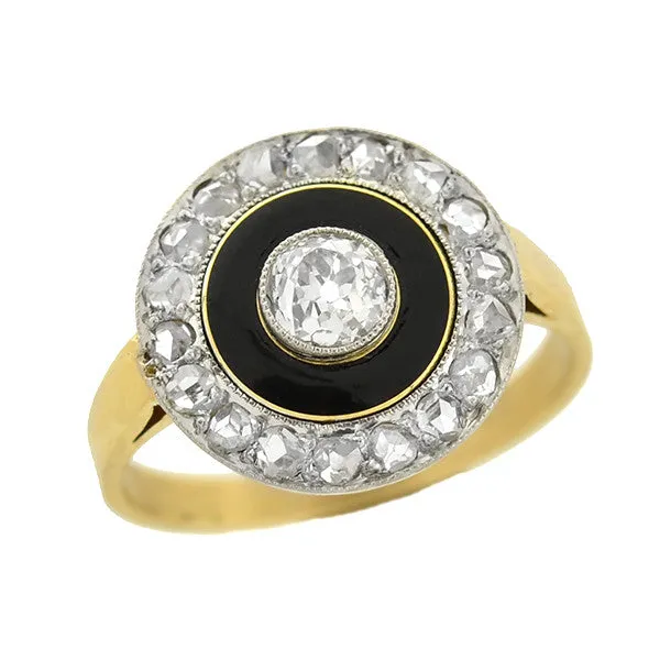 Edwardian 18kt/Platinum Diamond   Enamel Ring 0.50ct center
