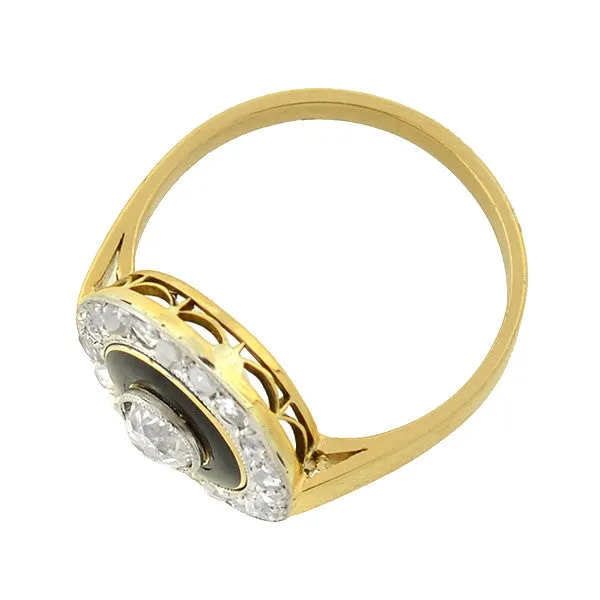 Edwardian 18kt/Platinum Diamond   Enamel Ring 0.50ct center