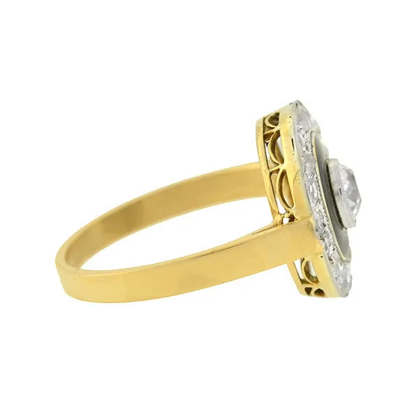 Edwardian 18kt/Platinum Diamond   Enamel Ring 0.50ct center