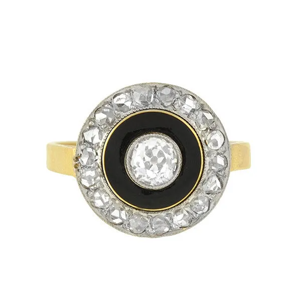 Edwardian 18kt/Platinum Diamond   Enamel Ring 0.50ct center