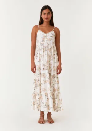 Floral Spaghetti Strap V Neck Tiered Maxi Dress