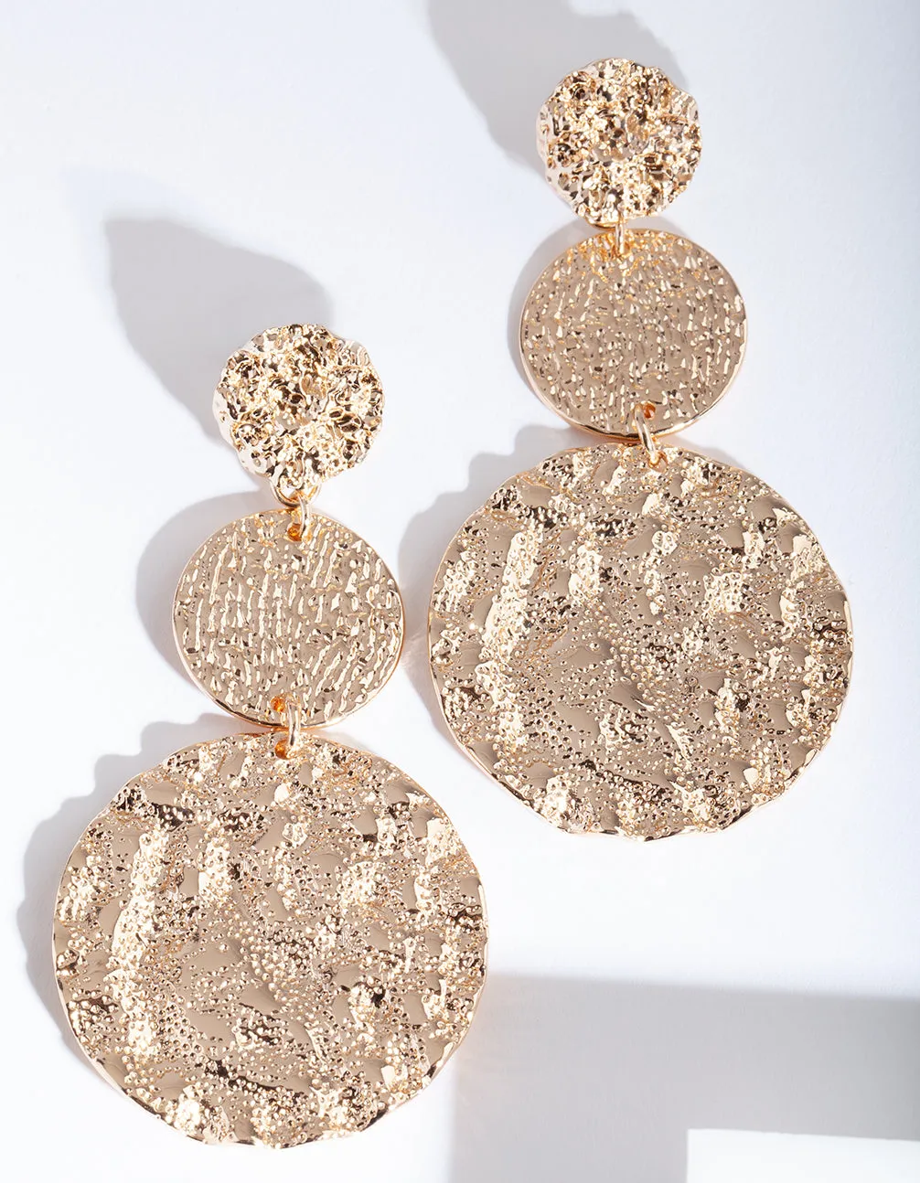 Gold Textured Triple Circle Drop Earring