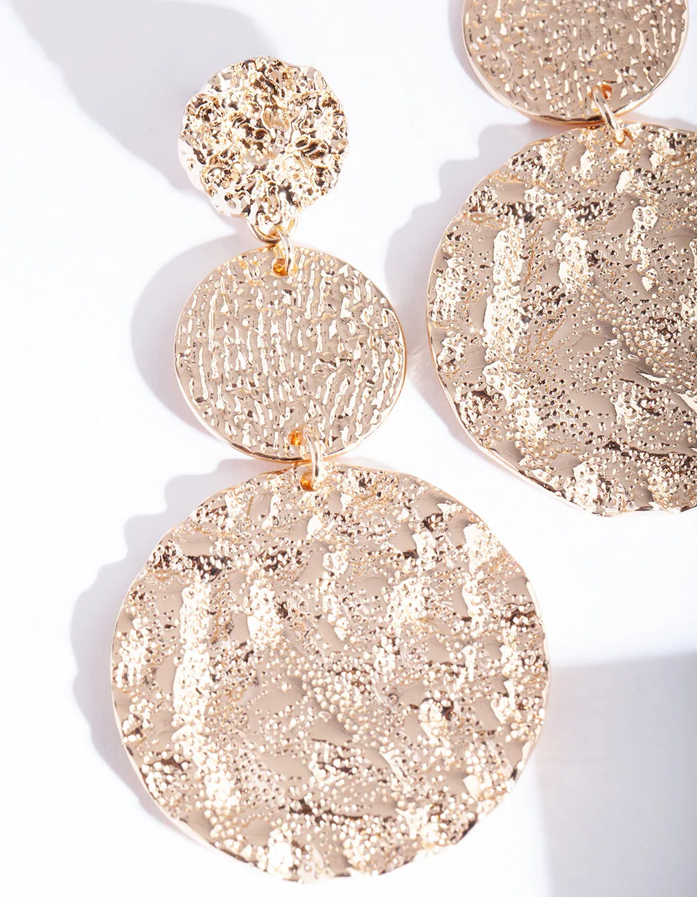 Gold Textured Triple Circle Drop Earring