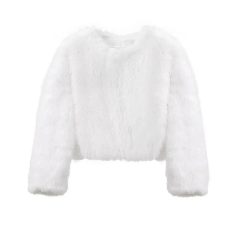 Gradient Faux Fur Cropped Jacket – Iconic Streetwear for Women, Winter  Fluffy Luxury Coat