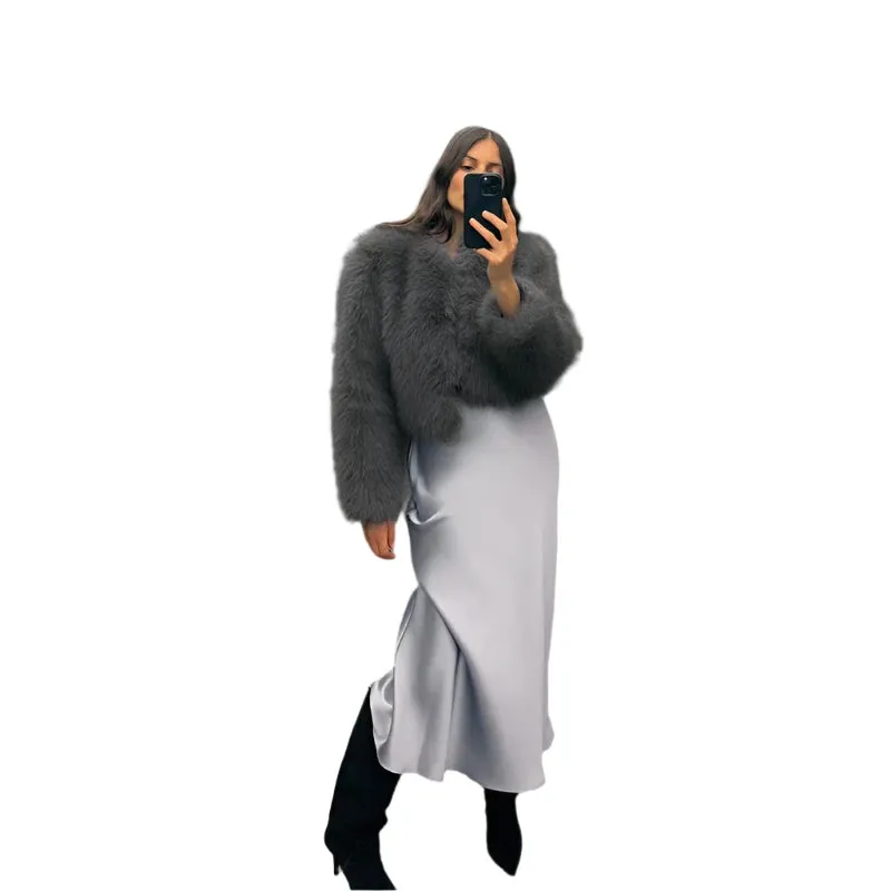 Gradient Faux Fur Cropped Jacket – Iconic Streetwear for Women, Winter  Fluffy Luxury Coat