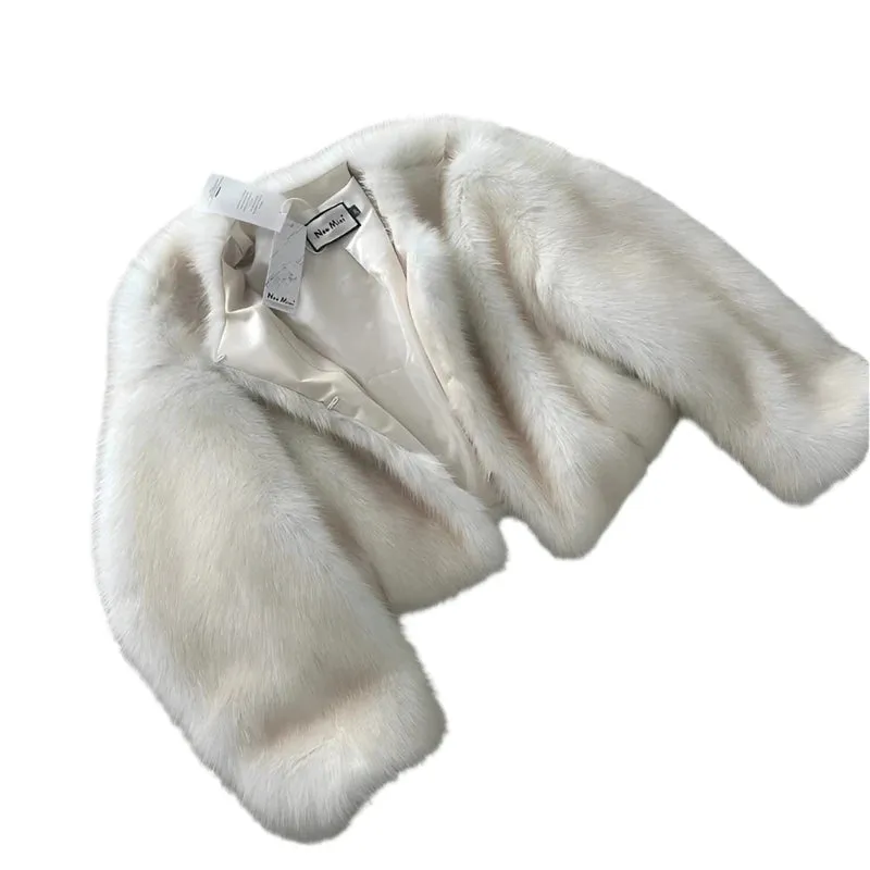Gradient Faux Fur Cropped Jacket – Iconic Streetwear for Women, Winter  Fluffy Luxury Coat