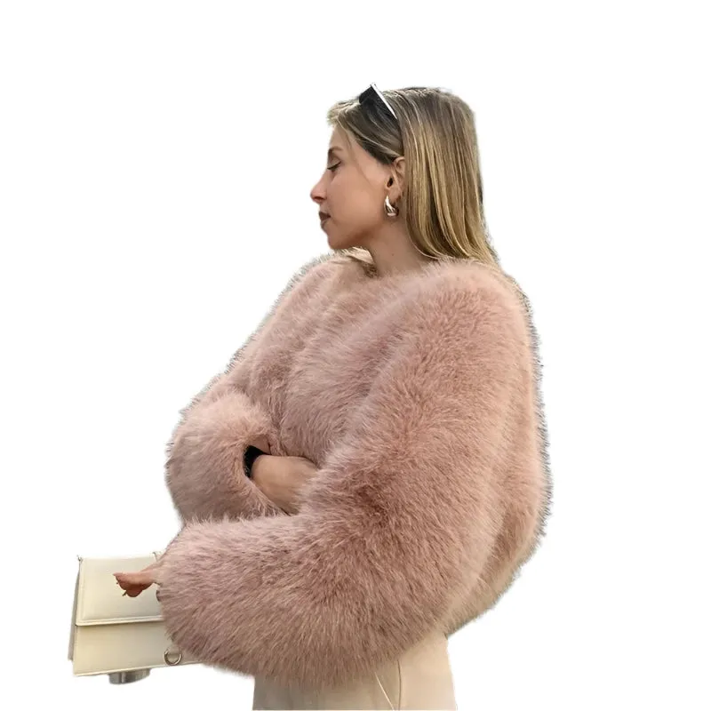 Gradient Faux Fur Cropped Jacket – Iconic Streetwear for Women, Winter  Fluffy Luxury Coat