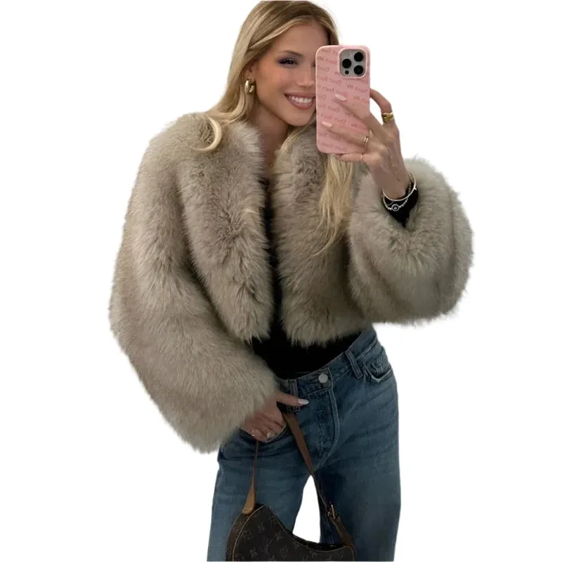 Gradient Faux Fur Cropped Jacket – Iconic Streetwear for Women, Winter  Fluffy Luxury Coat