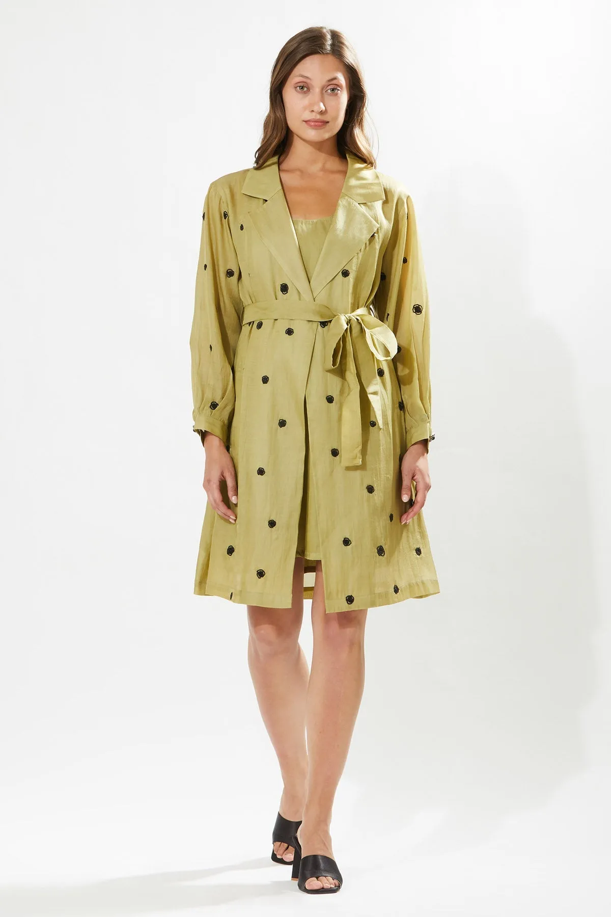 Green Floral Coat Dress