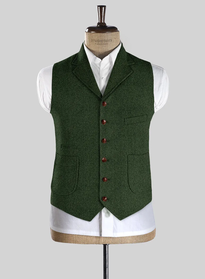 Highlander Heavy Green Herringbone Tweed Hunting Vest