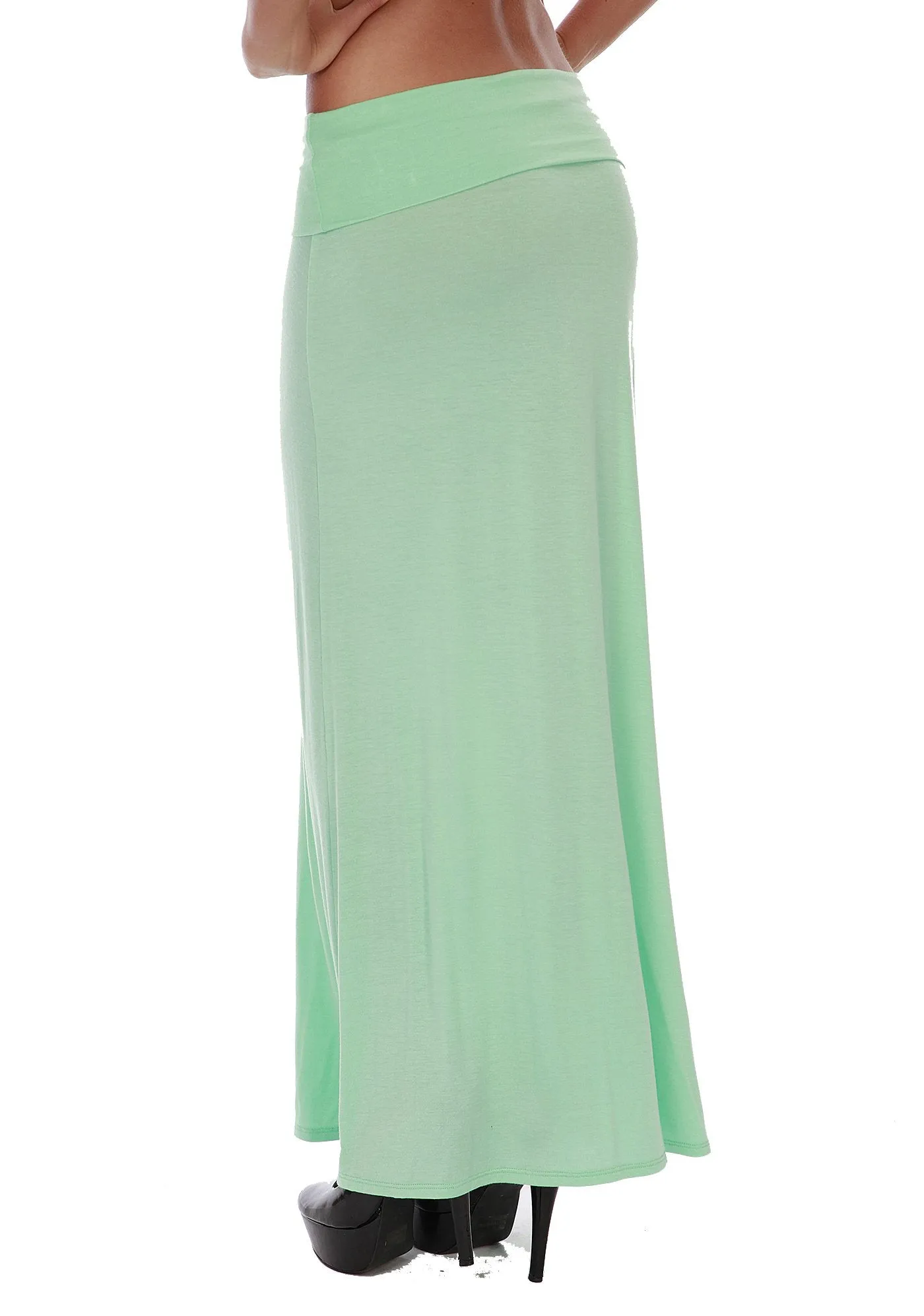Hollywood Star Fashion Women's Basic Stretch Solid Colored Plain Maxi Long Skirt