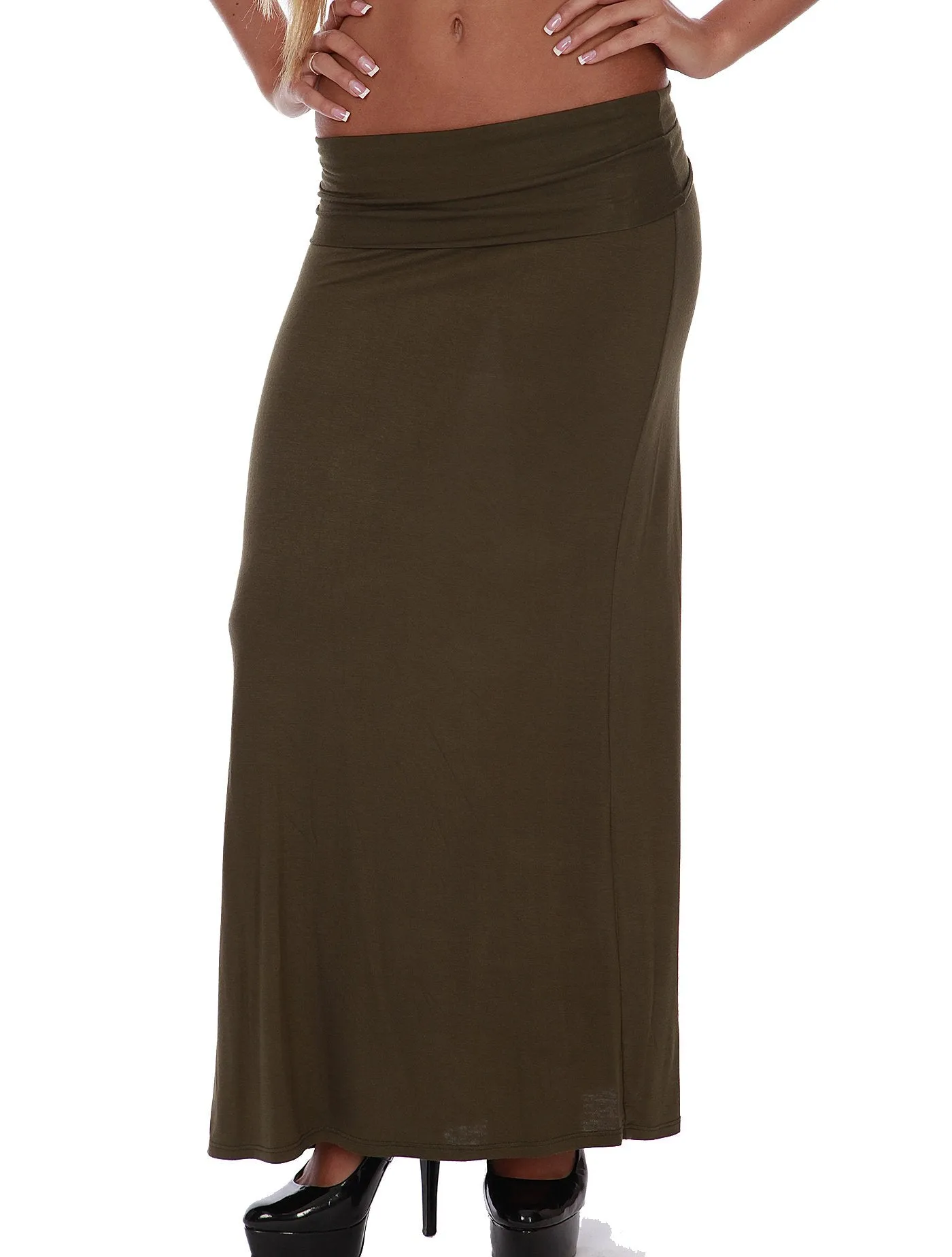 Hollywood Star Fashion Women's Basic Stretch Solid Colored Plain Maxi Long Skirt