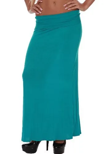 Hollywood Star Fashion Women's Basic Stretch Solid Colored Plain Maxi Long Skirt