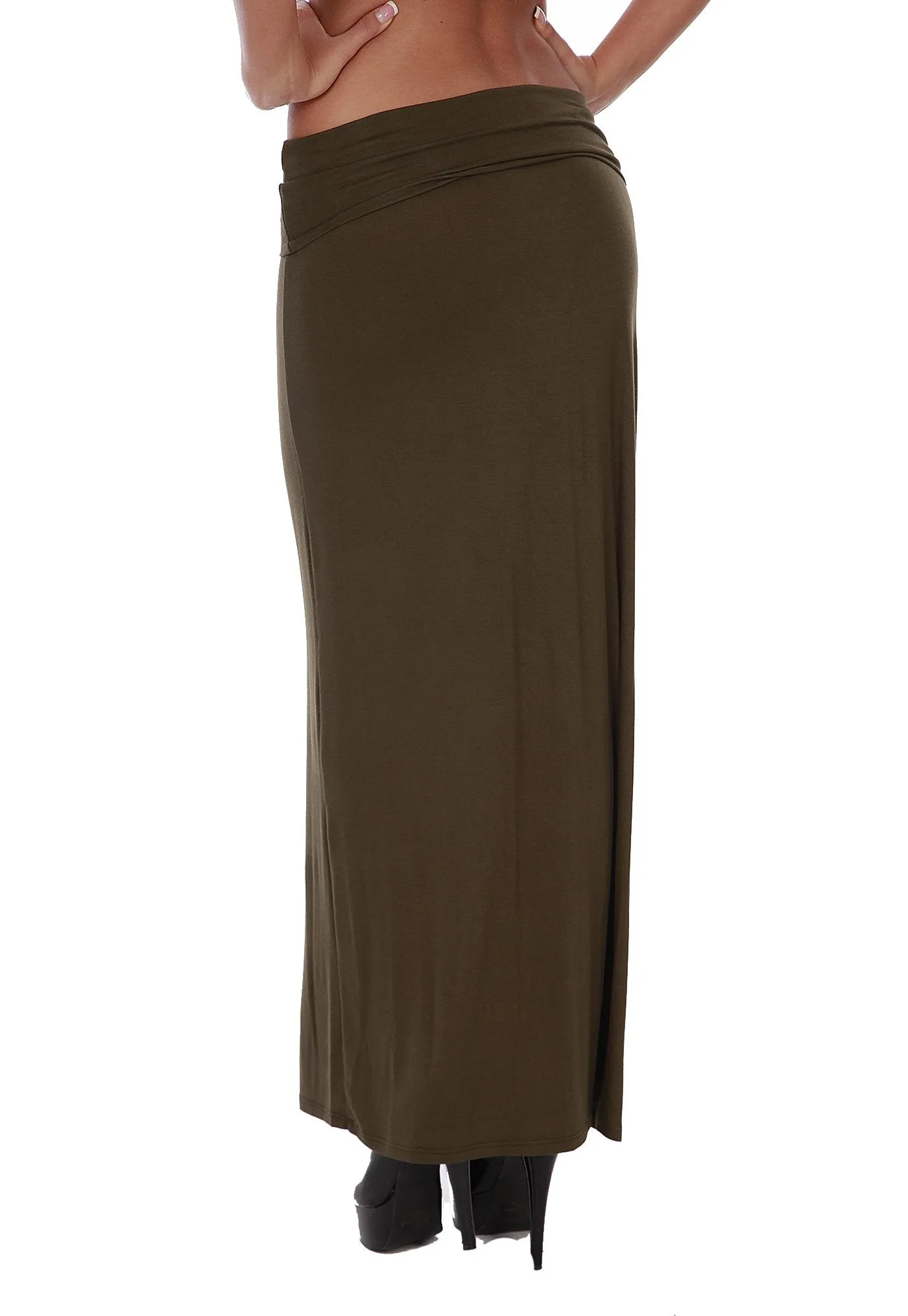 Hollywood Star Fashion Women's Basic Stretch Solid Colored Plain Maxi Long Skirt