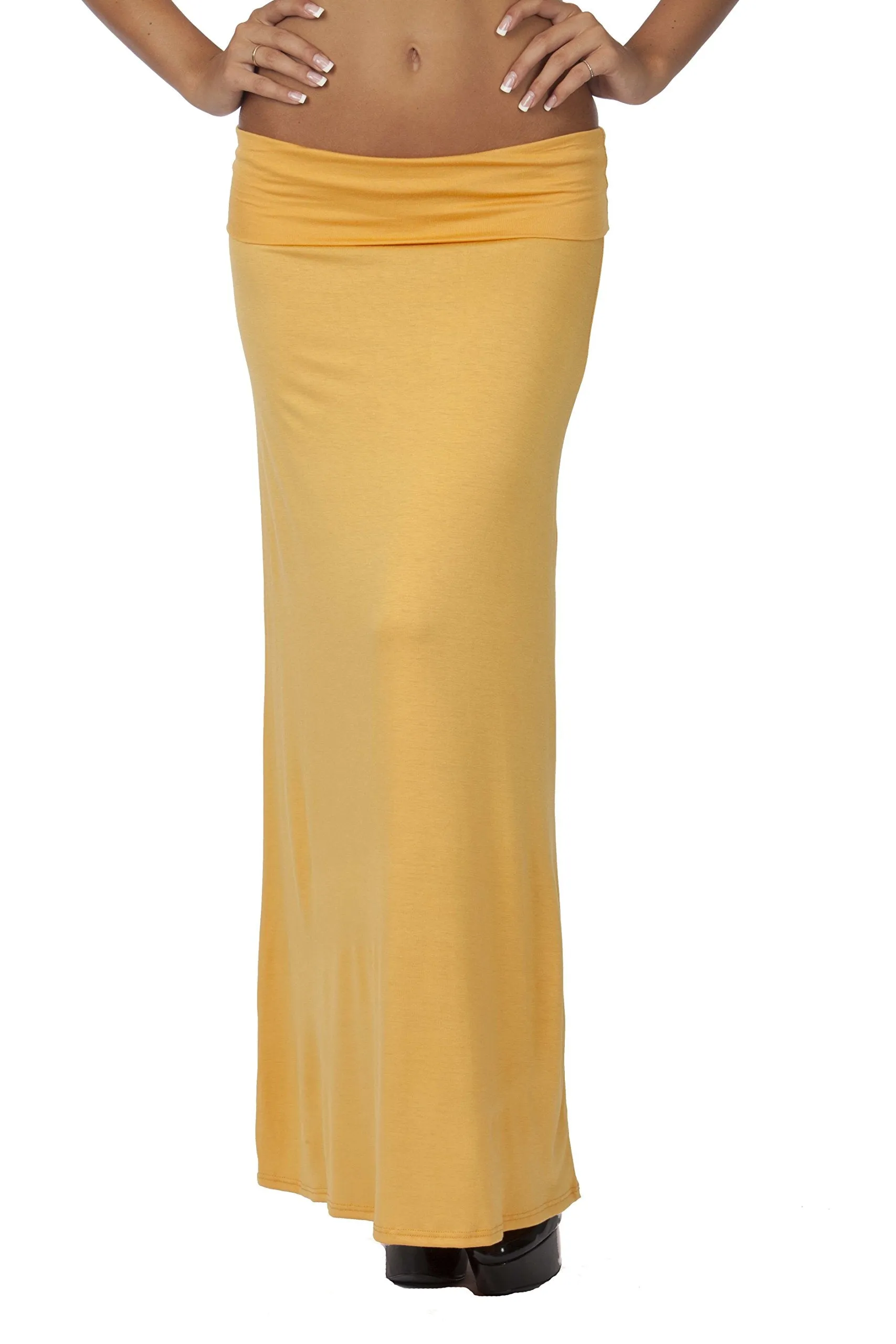 Hollywood Star Fashion Women's Basic Stretch Solid Colored Plain Maxi Long Skirt