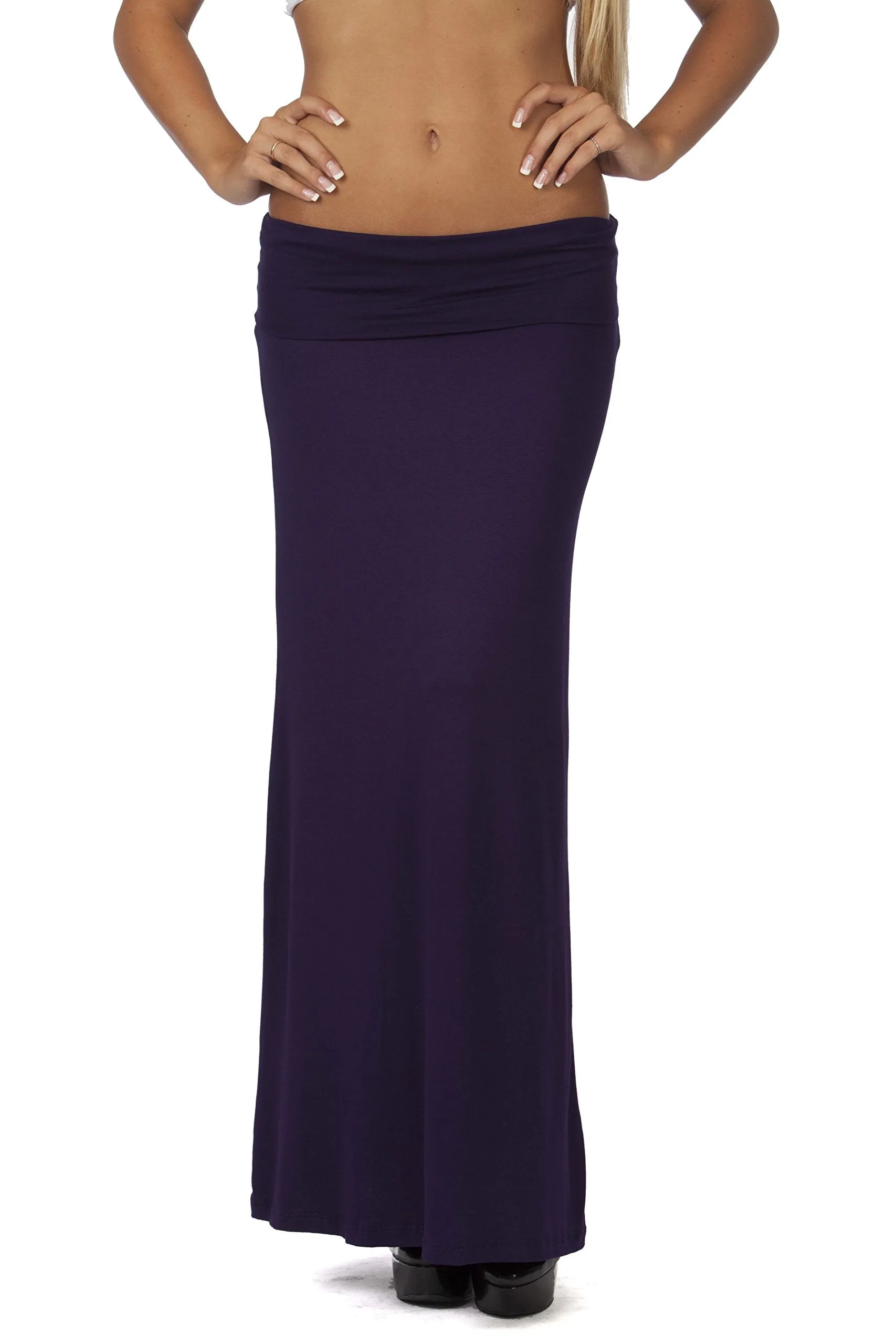 Hollywood Star Fashion Women's Basic Stretch Solid Colored Plain Maxi Long Skirt