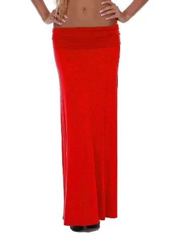 Hollywood Star Fashion Women's Basic Stretch Solid Colored Plain Maxi Long Skirt